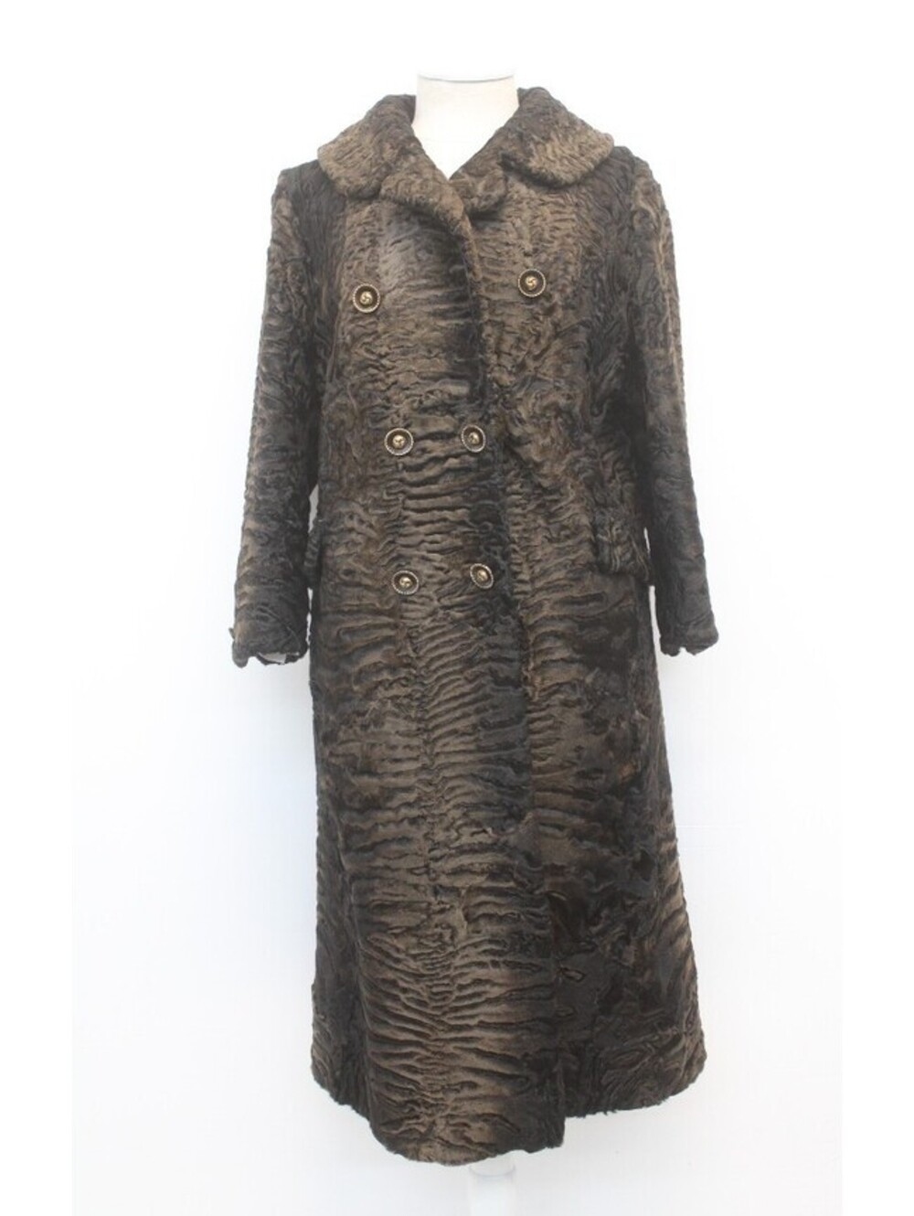 EXCELLENT BLACK BROWN SWAKARA LAMB FUR COAT JACKET WOMEN WOMAN SIZE 6 SMALL